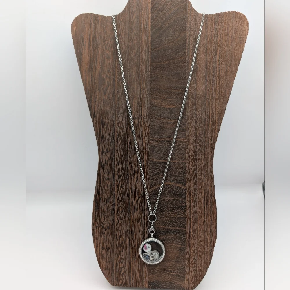 Floating Charm Locket Necklace Silver - Tone
